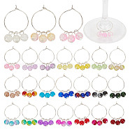 48Pcs 24 Colors Brass Wine Glass Charms, with Glass Beads, Round, Mixed Color, 40mm, 2pcs/color(AJEW-GO00002)