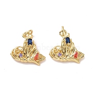 Butterfly Brass Micro Pave Colorful Cubic Zirconia Pendants, with Jump Rings, Cadmium Free & Lead Free, Real 18K Gold Plated, 15x17x5mm, Hole: 3.4mm(KK-G406-43G)