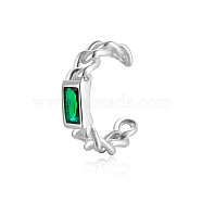 Anti-Tarnish Geometric Rectangle Fashionable Silver Clip-on Earrings with S925 Silver Chain Charm, Green, Platinum, 5x3x11mm(XA9754-6)