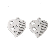 316 Stainless Steel Charms, Heart Charm, Laser Cut, Stainless Steel Color, 13.5x12.5x1mm, Hole: 1.5mm(STAS-C096-12E-P)