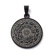 Titanium Steel Pendants, Flat Round with Seals of the Seven Archangels, Electrophoresis Black, 42mm, Hole: 7.6x3mm(X-FIND-Z002-03EB)
