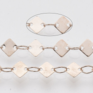 Soldered Brass Link Chains, with Spool, Rhombus, Rose Gold, 3.8x2.5x0.5mm, about 39.37 Feet(12m)/roll(CHC-T008-02RG)