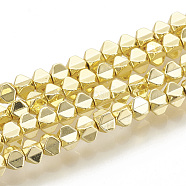 Electroplate Non-magnetic Synthetic Hematite Beads Strands, Golden Plated, 3x4.5x4.5mm, Hole: 1mm, about 120pcs/strand, 16.14 inch(G-N0322-18G)