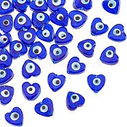 Handmade Evil Eye Lampwork Beads Strands, Heart, Medium Blue, 12x12x6mm, Hole: 1.4mm, about 33pcs/strand, 14.37''(36.5cm)(LAMP-NB0001-63)