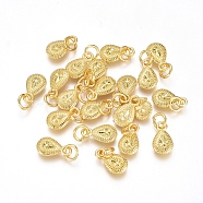 Electroplated Alloy Charms, Long-Lasting Plated, with Brass Jump Ring, Teardrop, Golden, 11x6.5x2.5mm, Hole: 3.5mm(PALLOY-G267-15G)