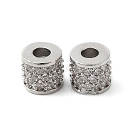 Brass Micro Pave Clear Cubic Zirconia Beads, Column, Real Platinum Plated, 8x7mm, Hole: 3.5mm(KK-P234-30P)