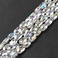 Transparent Electroplate Glass Beads Strands, Faceted, Oval, AB Color Plated, Clear AB, 7x4.5x3mm, Hole: 0.9mm, about 78~81pcs/strand, 22.83 inch(58cm)(EGLA-F150-AB01)