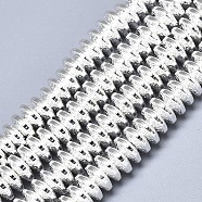Electroplate Non-magnetic Synthetic Hematite Beads Strands, Bumpy, Disc, Silver Plated, 8x3mm, Hole: 1.4mm, about 120~122pcs/strand, 15.75 inch(40cm)(G-S372-001-01S)