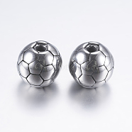 316 Surgical Stainless Steel Beads, FootBall/Soccer Ball, Antique Silver, 10x9mm, Hole: 2mm(STAS-P183-21AS)