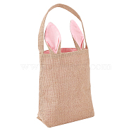Easter Theme Jute & Cloth Rabbit Ear Gift Bags, Portable Shopping Bag, Cute Handbags for Women Girls, Pink & Tan, Fold: 50.5x30.5x1.2cm, Unfold: 505x220x100mm(ABAG-WH0025-07A)