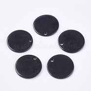 Freshwater Shell Pendants, Spray Painted, Flat Round, Black, 15x2mm, Hole: 1~1.5mm(BSHE-K012-09B-01)