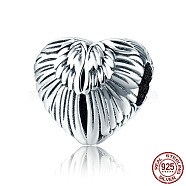 925 Sterling Silver European Beads, Large Hole Beads, Heart with Wing, Antique Silver, 11x11mm, Hole: 4.2~4.5mm(STER-FF0009-08AS-13)
