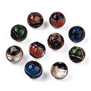 Handmade Gold Sand Lampwork Beads, Round, Mixed Color, 10~10.5x9~9.5mm, Hole: 1.5mm(LAMP-T019-10mm-06)