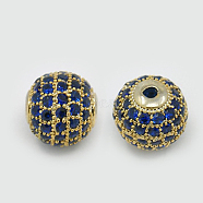 Brass Cubic Zirconia Beads, Round, Golden, 10mm, Hole: 1.5mm(ZIRC-F001-20G)