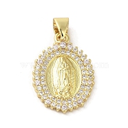 Rack Plating Brass Micro Pave Cubic Zirconia Pendants, Oval with Virgin Mary, Long-Lasting Plated, Cadmium Free & Lead Free, with Jump Ring, Real 18K Gold Plated, 19x13.5x2mm, Hole: 4x3mm(KK-C052-27G)