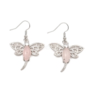 Natural Rose Quartz Dragonfly Dangle Earrings, Platinum Brass Earrings, 47x30mm(G-Z033-14P-02)