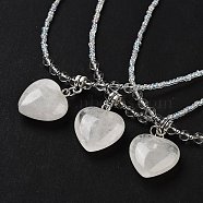 Natural Quartz Crystal Rock Crystal Heart Pendant Necklaces, Glass Seed Beaded Necklaces for Women, 18.70 inch(47.5cm)(NJEW-G143-02I)