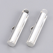 Brass Slide On End Clasp Tubes, Slider End Caps, Silver Color Plated, 6x20x4mm, Hole: 1x3mm, Inner Diameter: 3mm(KK-Q747-11F-S)