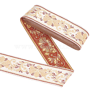 10 Yards Ethnic Style Embroidery Polyester Ribbons, Jacquard Ribbon, Garment Accessories, Floral Pattern, Navajo White, 2 inch(50mm)(OCOR-WH0082-78A)