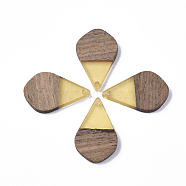 Resin & Walnut Wood Pendants, Teardrop, Gold, 28x18x3mm, Hole: 2mm(RESI-S358-23D)