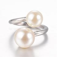 304 Stainless Steel Finger Rings, with Imitation Pearl, Size 6, Stainless Steel Color, 16mm(STAS-G067-09P-16mm)