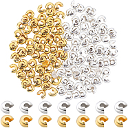 200Pcs 2 Colors Brass Crimp Beads Covers, Round, Golden & Silver, 4mm, Hole: 1.5mm(KK-SP0001-90B)