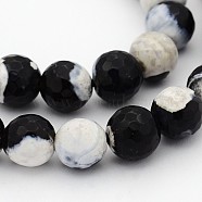 Natural Weathered Agate Faceted Round Beads Strands, Dyed, Grade A, Black, 8mm, Hole: 1mm, about 47pcs/strand, 15 inch(G-A134-02E-8mm)