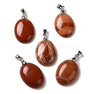 Natural Red Jasper Pendants, Oval Charms with Rack Plating Platinum Plated Brass Snap on Bails, 30x21.5~22x6~6.5mm, Hole: 6x4mm(G-Z055-03P-17)