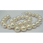 Shell Pearl Beads Strands, Grade A, Polished, Round, Floral White, 10mm, Hole: 0.8~1.0mm, about 38pcs/strand(SP10MM205)