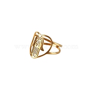 Stainless Steel Heart with Hamsa Hand Finger Ring, Hollow Wide Ring for Women, Golden, US Size 7(17.3mm)(CHAK-PW0001-001B-01)
