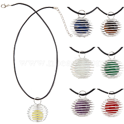 SUNNYCLUE DIY Bead Cage Necklace Making Kits, Including Iron Wire Pendants, Mixed Stone Round Beads, Waxed Cotton Cord Necklace Making, 21pcs/set(DIY-SC0018-58)