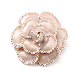Camellia Enamel Pin, Flower Imitation Pearl in Zinc Alloy Brooch for Girl Women Gift, Light Gold, Linen, 50x50x24mm, Pin: 0.7mm.(JEWB-P010-06A)
