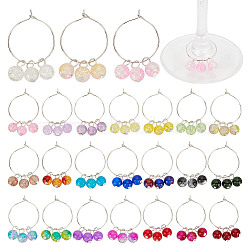 48Pcs 24 Colors Brass Wine Glass Charms, with Glass Beads, Round, Mixed Color, 40mm, 2pcs/color(AJEW-GO00002)