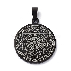 Titanium Steel Pendants, Flat Round with Seals of the Seven Archangels, Electrophoresis Black, 42mm, Hole: 7.6x3mm(X-FIND-Z002-03EB)