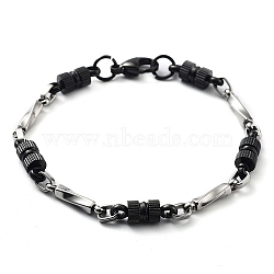 304 Stainless Steel Link Chain Bracelet, Stainless Steel Color & Black, Rectangle, 8-1/4 inch(20.8cm)(BJEW-Z023-02C)