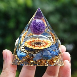 Orgonite Pyramid Resin Energy Generators, Reiki Natural Amethyst Chips Inside for Home Office Desk Decoration, 50x50x50mm(PW-WG9ADEB-01)