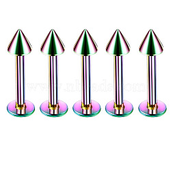 304 Stainless Steel Cone Threadless Labrets for Women Men, Rainbow Color, Pin: 1.2x8mm, Head: 3mm(WG9B6EB-30)