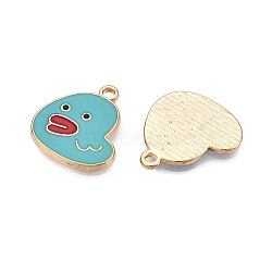 Rack Plating Alloy Enamel Pendants, Cadmium Free & Lead Free, Light Gold, Chick Charm, Medium Turquoise, 18x16.5x1.5mm, Hole: 1.6mm(ENAM-T020-15-RS)