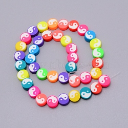 Handmade Polymer Clay Beads Strand, DIY Accessories for Bracklet & Necklace Making, Flat Round with Taiji Pattern, Colorful, 10x4.5mm, Hole: 1mm, about 40pcs/strand, 15.7inch (40cm)(CLAY-TAC0002-03B)