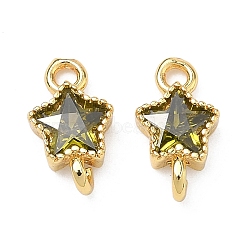 Brass Pave Cubic Zirconia Star Connector Charms, Golden, Rack Plating, Cadmium Free & Lead Free, Long-Lasting Plated, Olive, 11x6x3mm, Hole: 1.5mm and 1.6mm(KK-P348-08G-02)