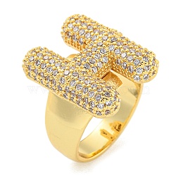 Brass Micro Pave Clear Cubic Zirconia Letter Open Cuff Ring for Women, Real 18K Gold Plated, Letter H, 22x18mm, Inner Diameter: 21mm(RJEW-M173-01G-H)