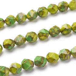 Synthetic Gold Line Turquoise Beads, Star Cut Round Beads, Faceted, Dyed, Green Yellow, 7.5~8mm, Hole: 1.2mm, about 47pcs/strand, 15.55 inch(39cm)(TURQ-F016-03B-05)