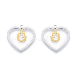 201 Stainless Steel Pendants, Hollow, Heart with Letter A~Z, Real Gold Plated & Stainless Steel Color, Letter.G, 29x29.5x1mm, Hole: 2mm, A~Z: 12x8~10.5x1mm(STAS-N090-LA894-G-P)