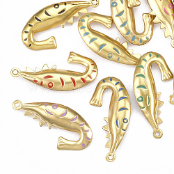 304 Stainless Steel Pendants, with Enamel, Fish, Mixed Color, Golden, 27.5x14x4mm, Hole: 1mm(STAS-T039-06G)