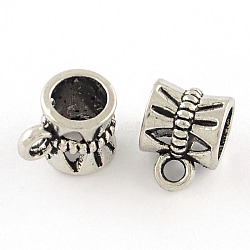 Column Tibetan Style Alloy Tube Bails, Loop Bails, Lead Free & Cadmium Free, Antique Silver, 10x7.5x7mm, Hole: 2~5mm, about 1886pcs/1000g(TIBE-Q045-21AS-RS)