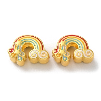 Rack Plating Alloy Enamel European Beads, Large Hole Beads, Cadmium Free & Lead Free, Rainbow with Cloud, Matte Gold Color, Colorful, 11x15x7.5mm, Hole: 4.5mm