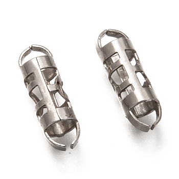 Hollow 201 Stainless Steel Links Connectors, Stainless Steel Color, 17.5x5.5x5.5mm, Hole: 4x2.5mm