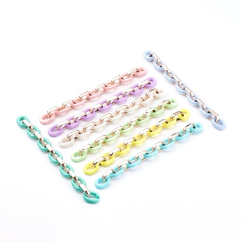 Handmade Acrylic Cable Chains, with CCB Plastic Linking Ring, Oval, Mixed Color, 19.5x14x4mm and 18.5x12x5mm, 39.37 inch(1m)/strand