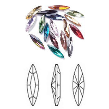 Imitation Austrian Crystal Glass Rhinestone, Grade A, Pointed Back & Back Plated, Horse Eye, Mixed Color, 14~14.5x4x2.5~3mm