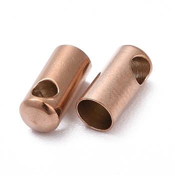 Ion Plating(IP) 304 Stainless Steel Cord Ends, End Caps, Column, Rose Gold, 7x2mm, Hole: 1mm, Inner Diameter: 1.4mm